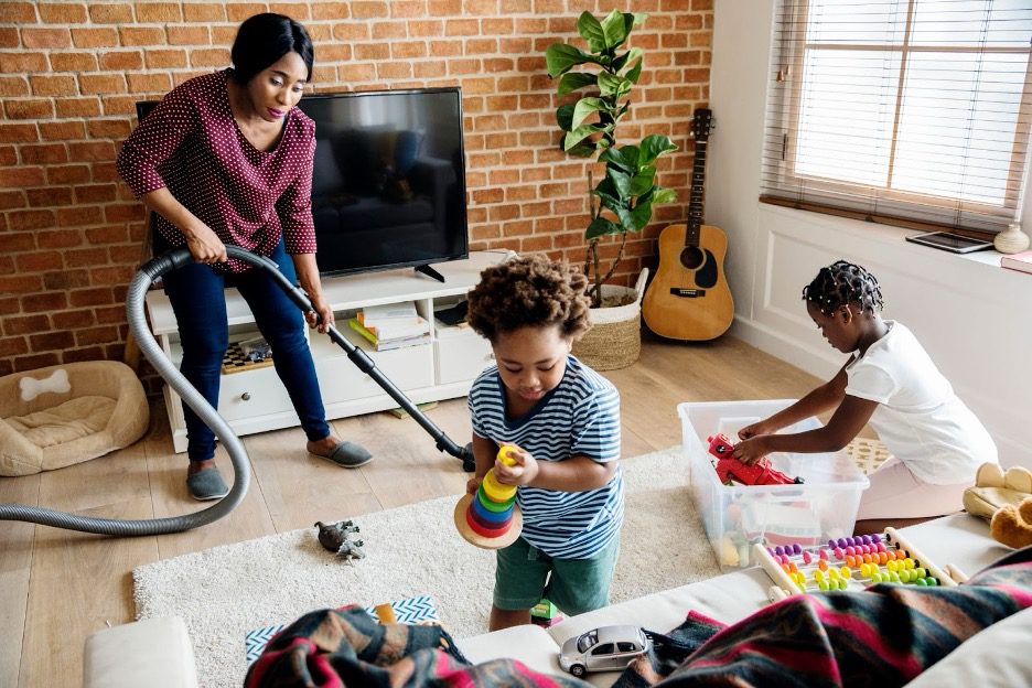 A family cleaning before a move.