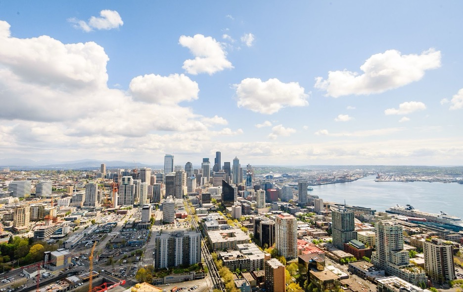 A cityscape during the day.