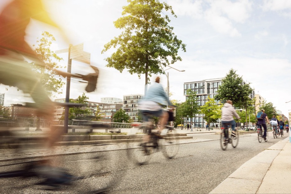 Bikers in a metro area.