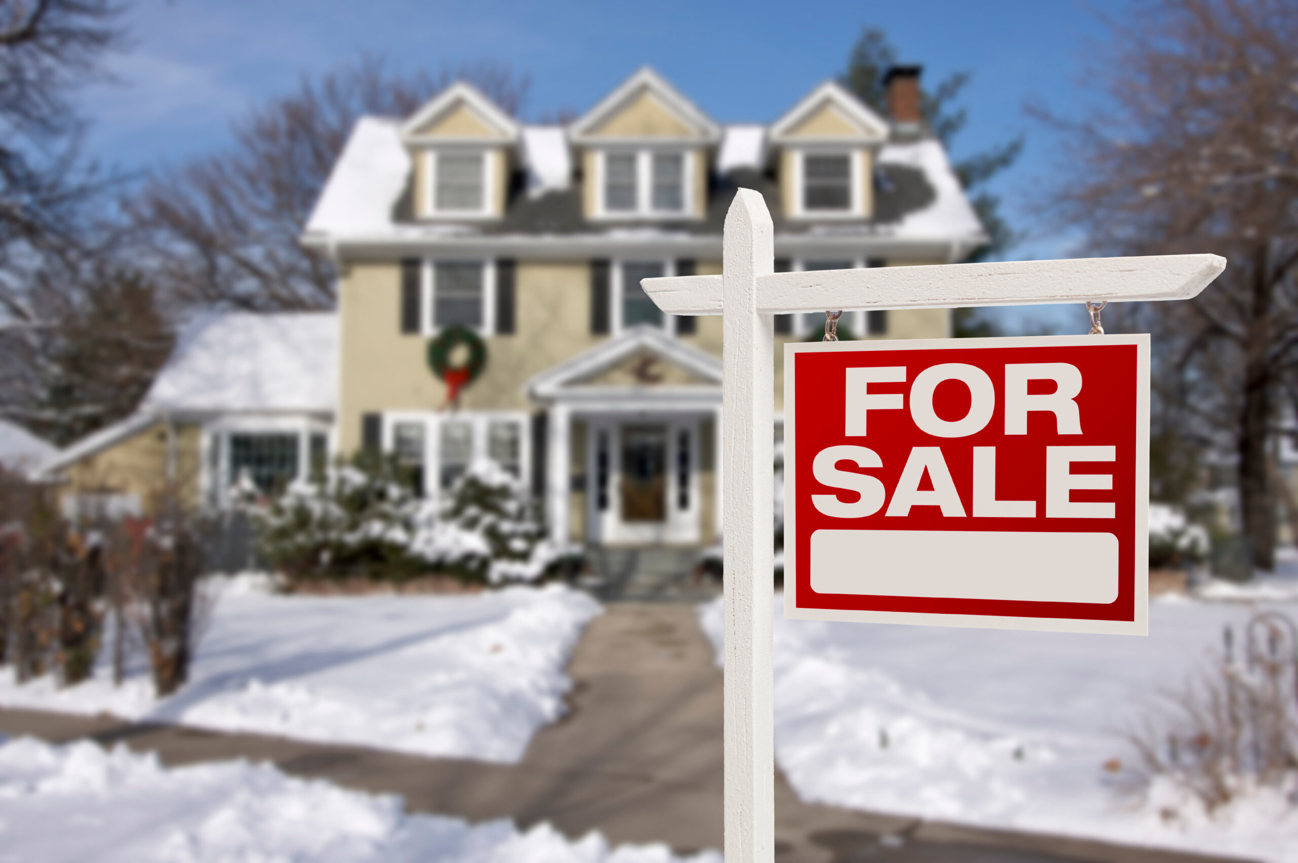 A house being sold in winter.