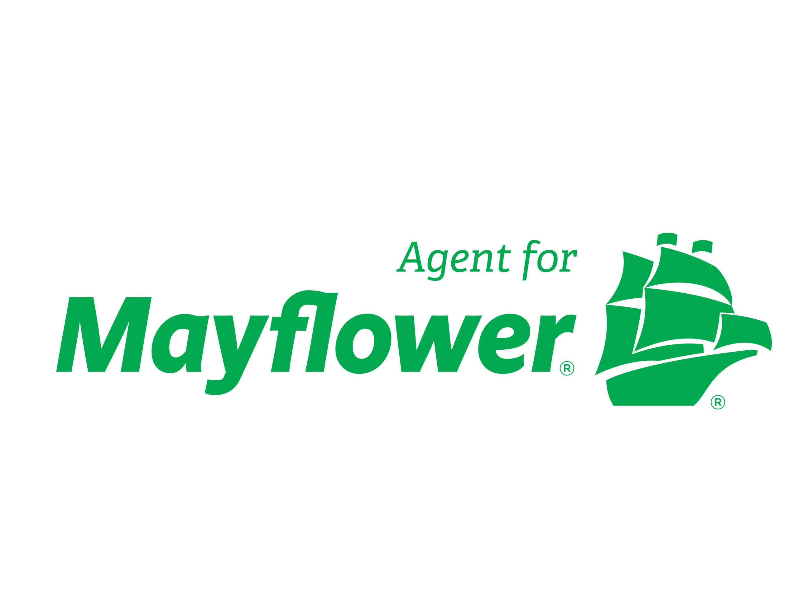 Mayflower logo in green with a stylized sailing ship and the text 'Agent for Mayflower'.